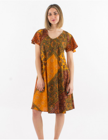 Robe polyester manches courtes imprimé sari