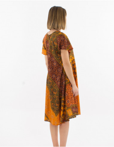 Robe polyester manches courtes imprimé sari
