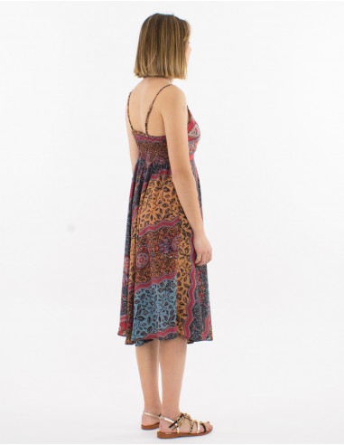 Gold sari print polyester strapless short dress