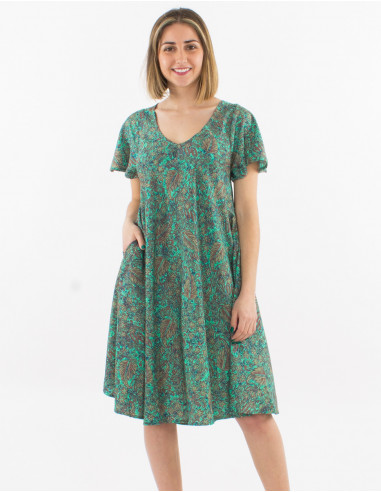 Robe polyester manches courtes imprimé sari