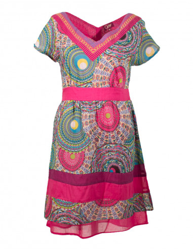 Printed cotton voile dress with lining