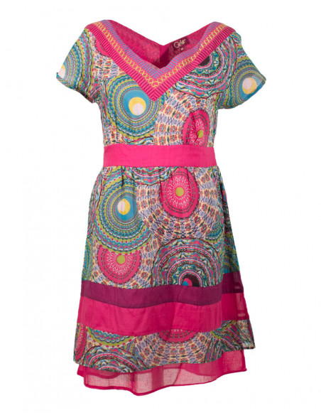 Printed cotton voile dress with lining