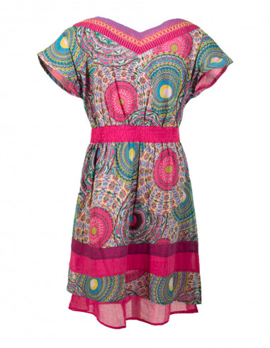 Printed cotton voile dress with lining