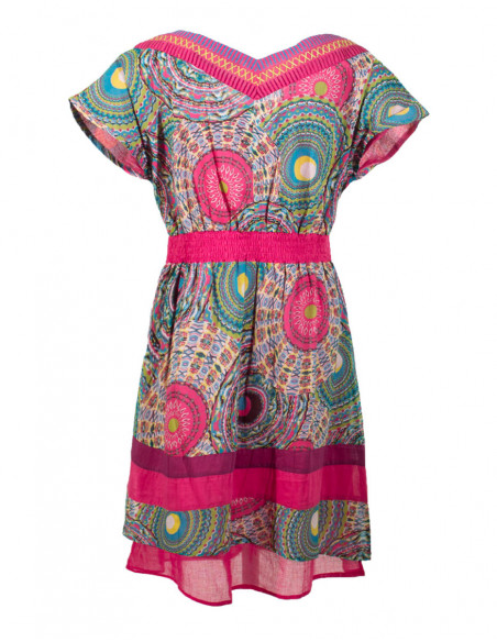 Printed cotton voile dress with lining