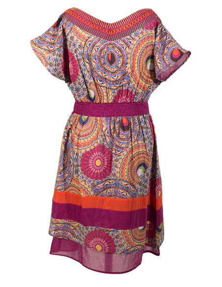 Printed cotton voile dress with lining