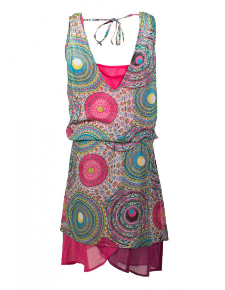 Robe courte coton imprime cercle doublée
