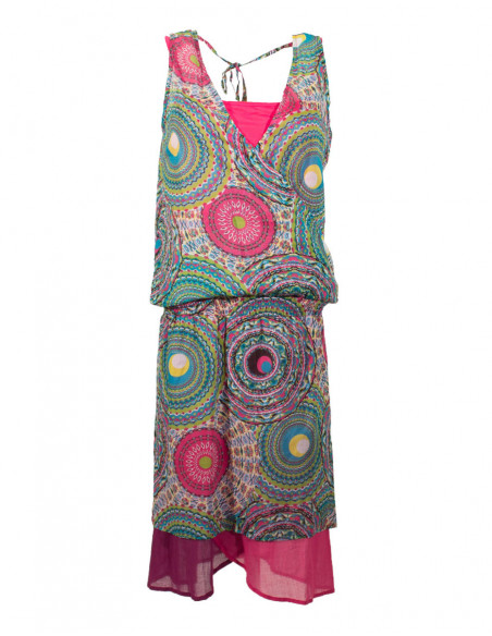 Printed cotton voile dress with rayon lining