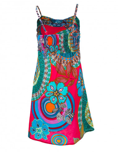 Robe Coton Bretelles Imprime Leaf