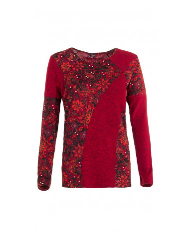 Knitted 74% rayon 21% polyester 5% elastane light pullover with laure patchs print