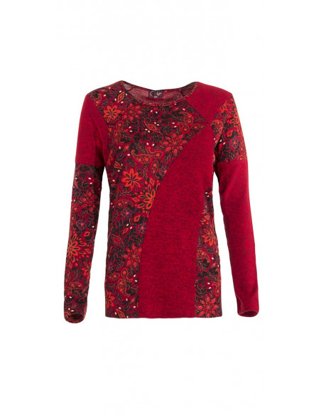 Knitted 74% rayon 21% polyester 5% elastane light pullover with laure patchs print