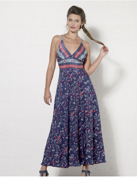 Robe Longue Polyester Dos Nu Imprime Osa