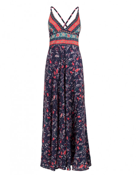 Robe Longue Polyester Dos Nu Imprime Osa