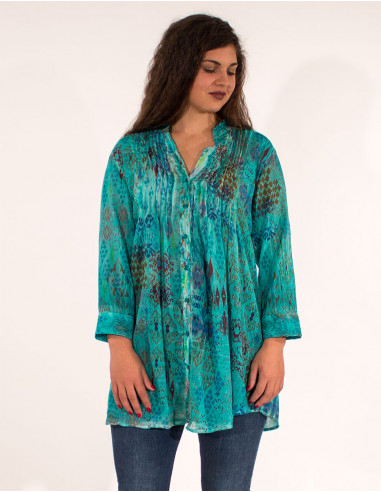 3/4 sleeves buttoned cotton voile tunic