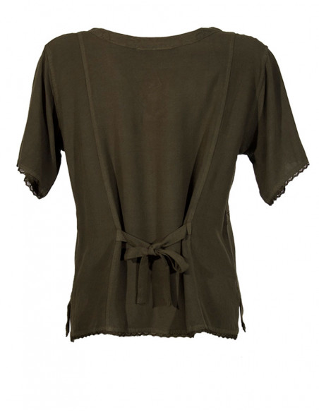 Chemisier viscose brodé manches courtes