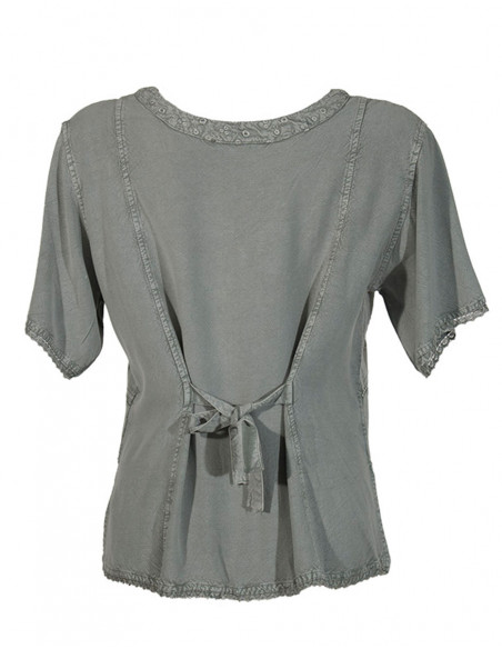 Chemisier viscose brodé manches courtes