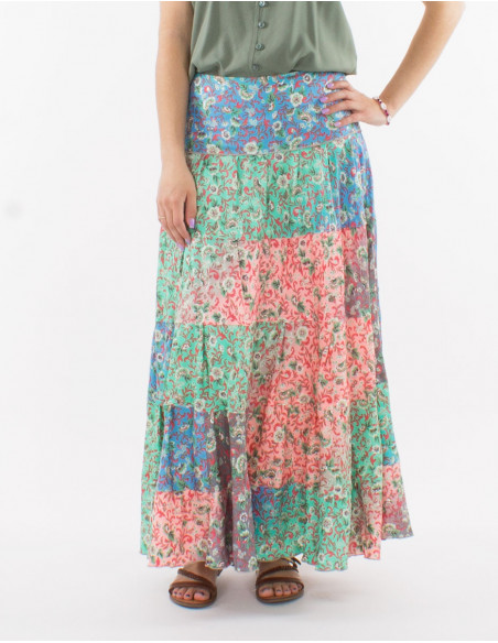 Jupe longue polyester imprimé argenté