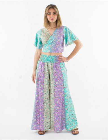 Pantalon large polyester imprimé argenté