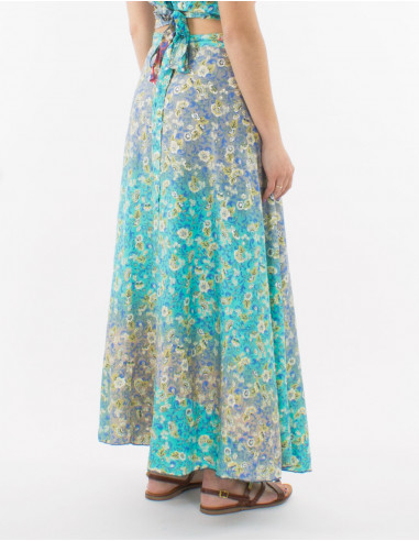 Jupe longue polyester portefeuille imprimé argenté