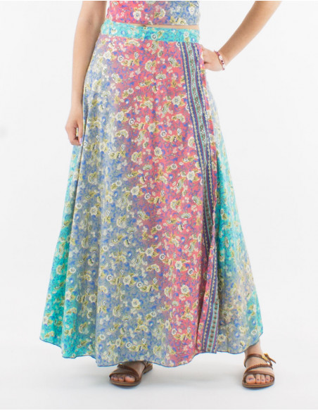 Jupe longue polyester portefeuille imprimé argenté