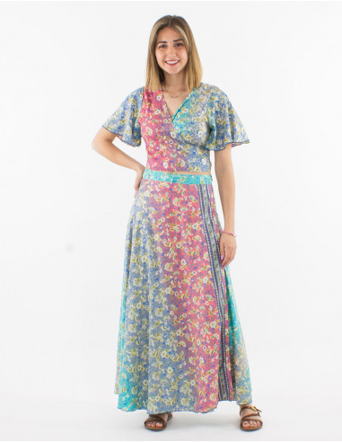 Jupe longue polyester portefeuille imprimé argenté