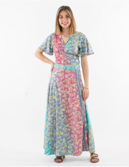 Chemisier polyester manches courtes imprimé argenté