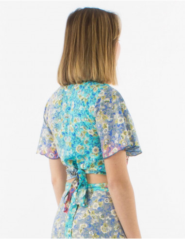 Chemisier polyester manches courtes imprimé argenté