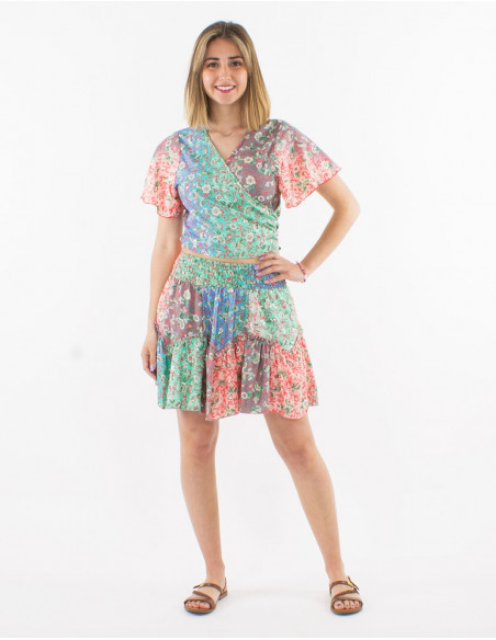 Chemisier polyester manches courtes imprimé argenté