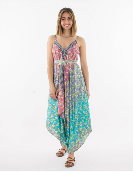 Silver print polyester long jumpsuit