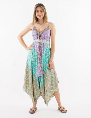 Silver print polyester long jumpsuit