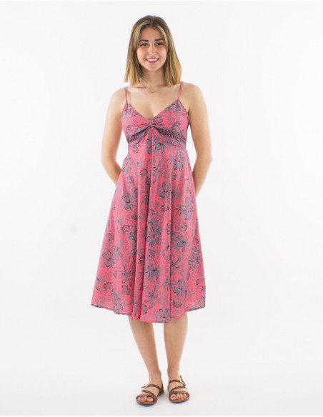 Short sari print polyester strapless dress