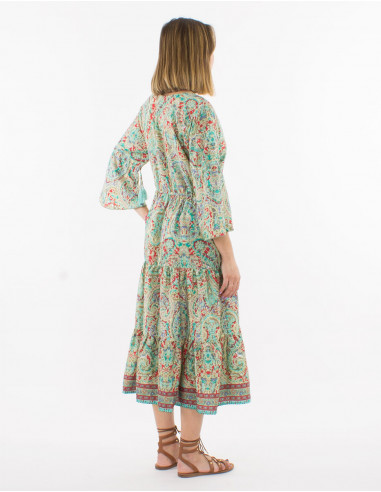 Robe polyester manches 3/4 imprimé sari