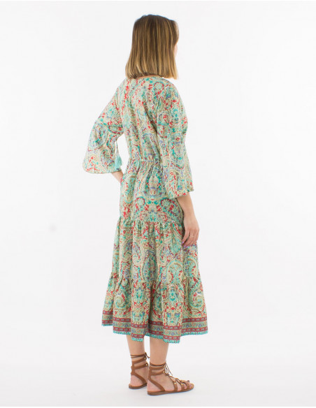 Robe polyester manches 3/4 imprimé sari