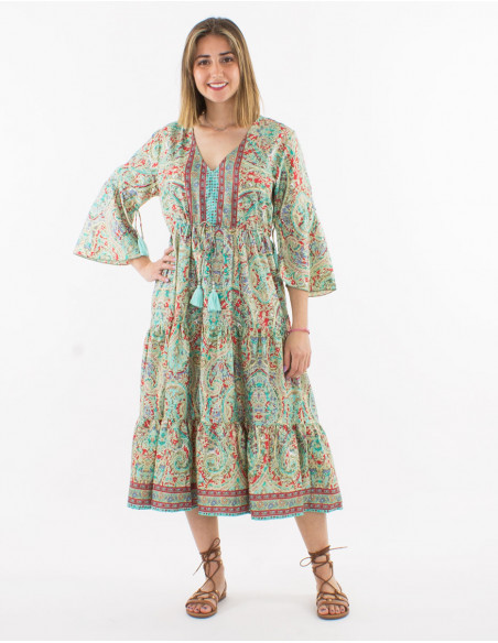 Robe polyester manches 3/4 imprimé sari