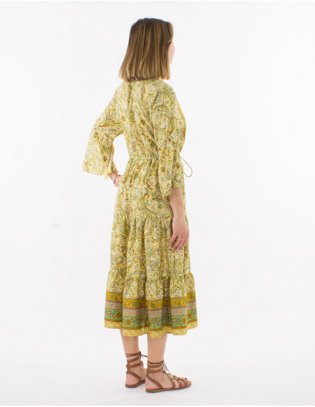 Robe polyester manches 3/4 imprimé sari