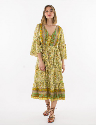 Robe polyester manches 3/4 imprimé sari