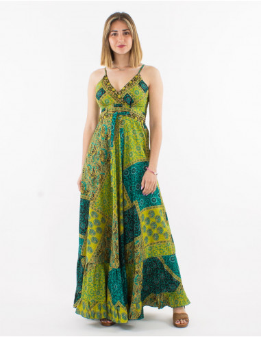 Sari print polyester strapless maxi dress
