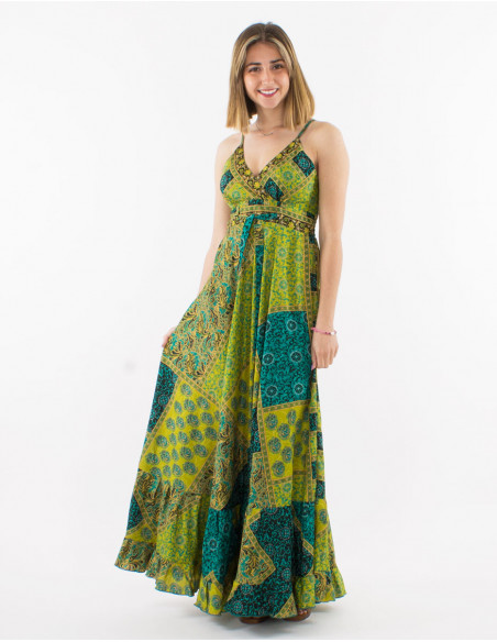 Robe longue polyester bretelles imprimé sari