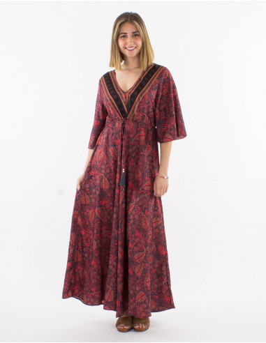 Robe longue polyester manches courtes imprimé sari