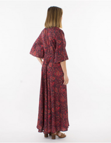 Robe longue polyester manches courtes imprimé sari