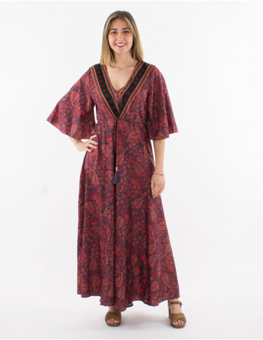 Robe longue polyester manches courtes imprimé sari