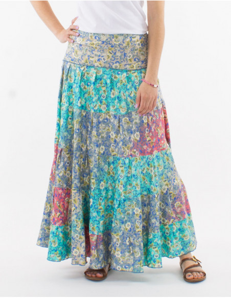 Jupe longue polyester imprimé argenté