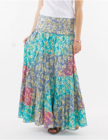 Silver print polyester long skirt