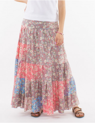 Silver print polyester long skirt