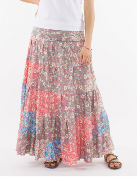 Jupe longue polyester imprimé argenté