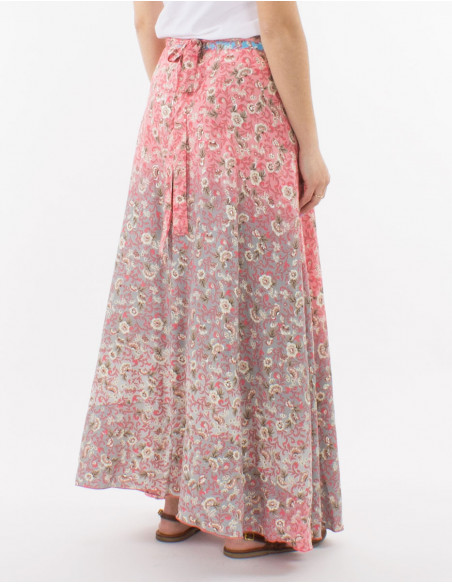 Jupe longue polyester portefeuille imprimé argenté