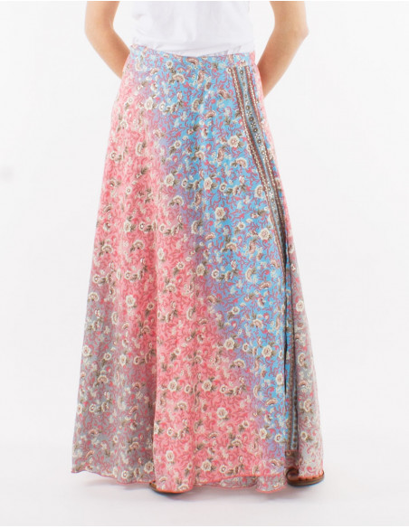 Jupe longue polyester portefeuille imprimé argenté