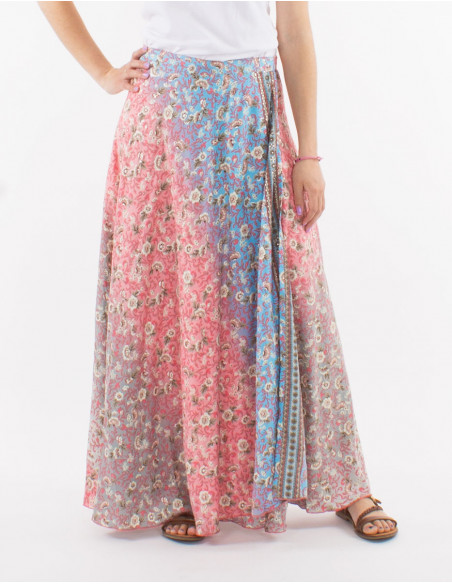 Jupe longue polyester portefeuille imprimé argenté