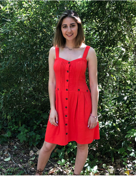 Robe 54% lin 46% viscose boutonnée bretelles