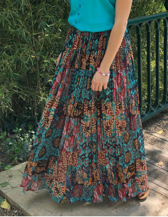 Jupe voile de coton froissée imprimé ethnique