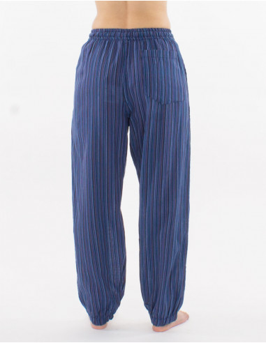 Mixed striped cotton trousers with 2 pockets elastic belt